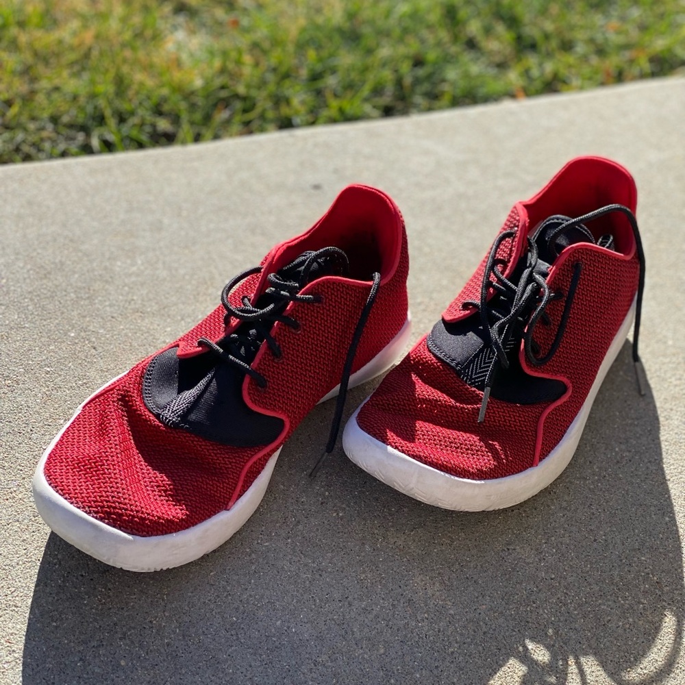 Red Jordan running shoes. Comfortable.